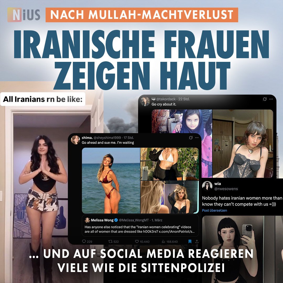 Die intensiven amerikanischen und israelischen Angriffe auf den Iran führen offenbar dazu, dass dort die Scharia faktisch nicht mehr durchgesetzt wird. Viele Frauen aus dem Iran posten Bilder und Videos, in denen sie unverschleiert, oft auch sexy, auftreten.