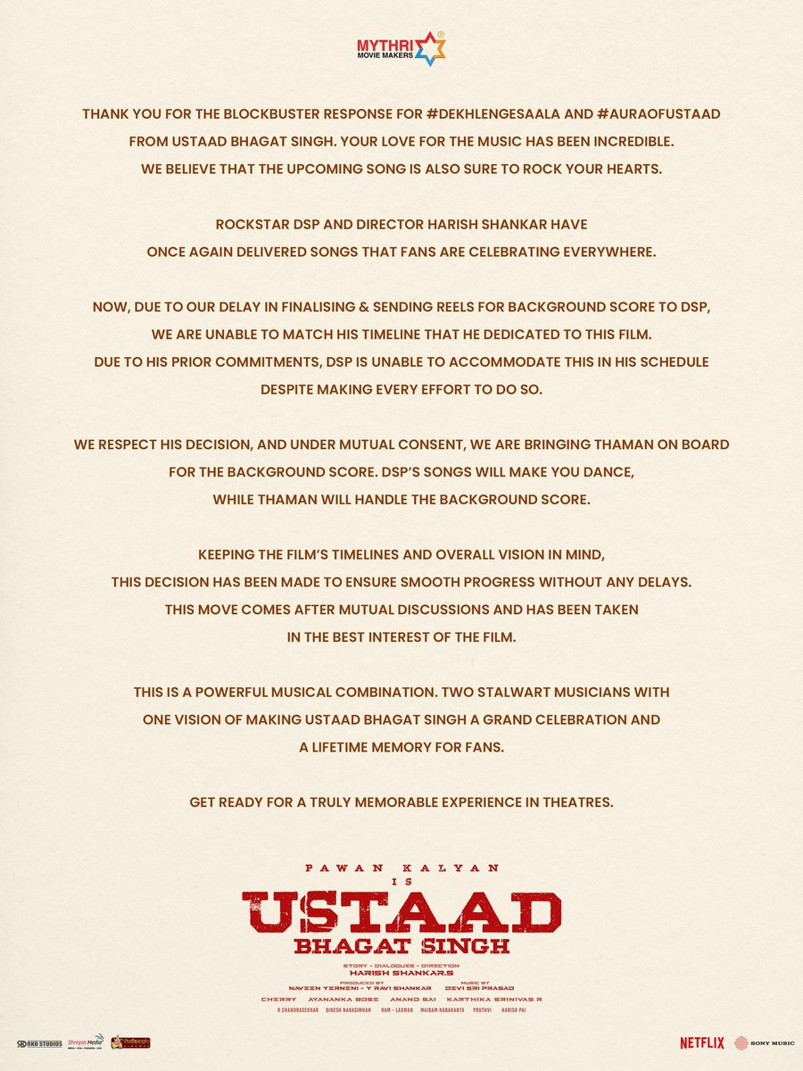 igtelugu's tweet image. Official !! #Thaman × #DeviSriPrasad For #UstaadBhagatSingh 

#PawanKalyan @harish2you