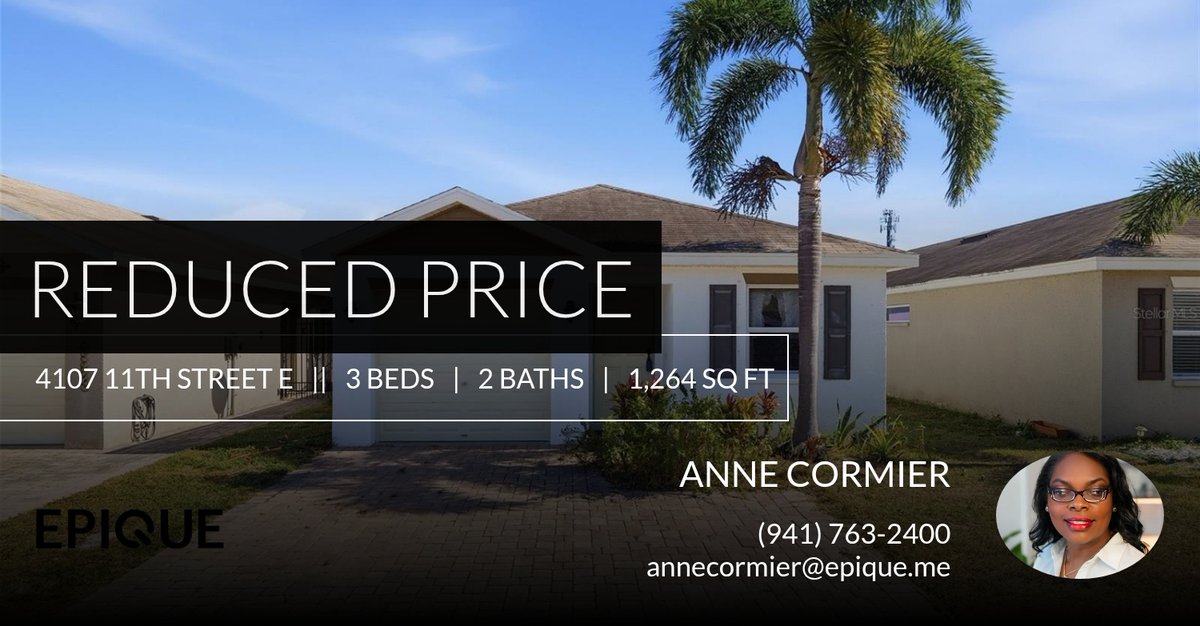JustAskAnne1's tweet photo. 📍 Reduced Price 📍 This recently reduced home at 4107 11th Street E in Bradenton won't last long, so, don't wait to set up a showing! Reach out here or at (941) 763-2400 for more information!

Anne Cormier Realt... https://t.co/NisKefnCA0 https://t.co/ti8GWazNVE