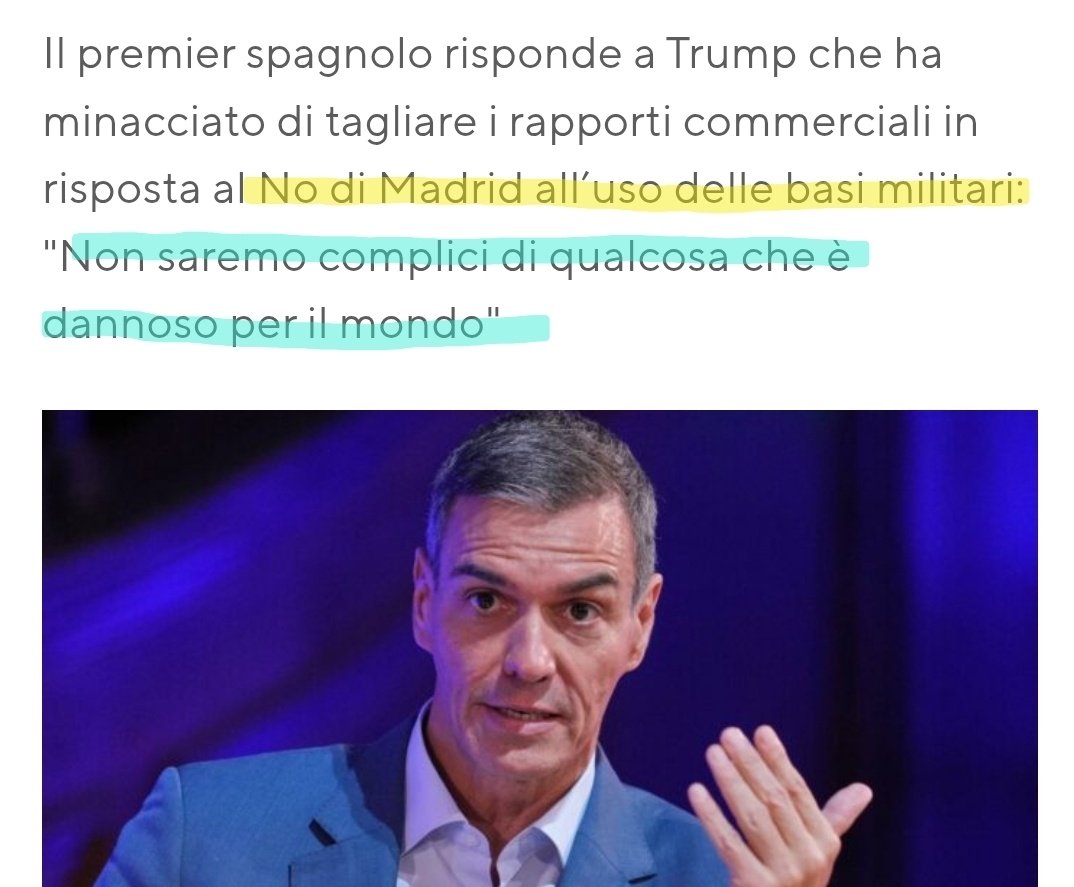 Onore alla Spagna di Sanchez. Alla faccia dei guitti nostrani che si dicono patrioti e sono servi di Washington.
