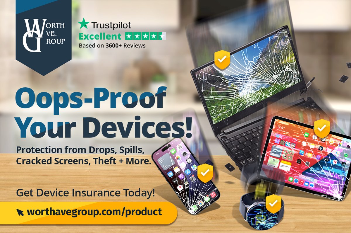 worthavegroup's tweet image. Smart devices get damaged too. Insurance helps you save on repairs when they do. Learn more at worthavegroup.com/product and get a FREE quote!
#deviceprotection #laptopprotection #tabletprotection #phoneprotection