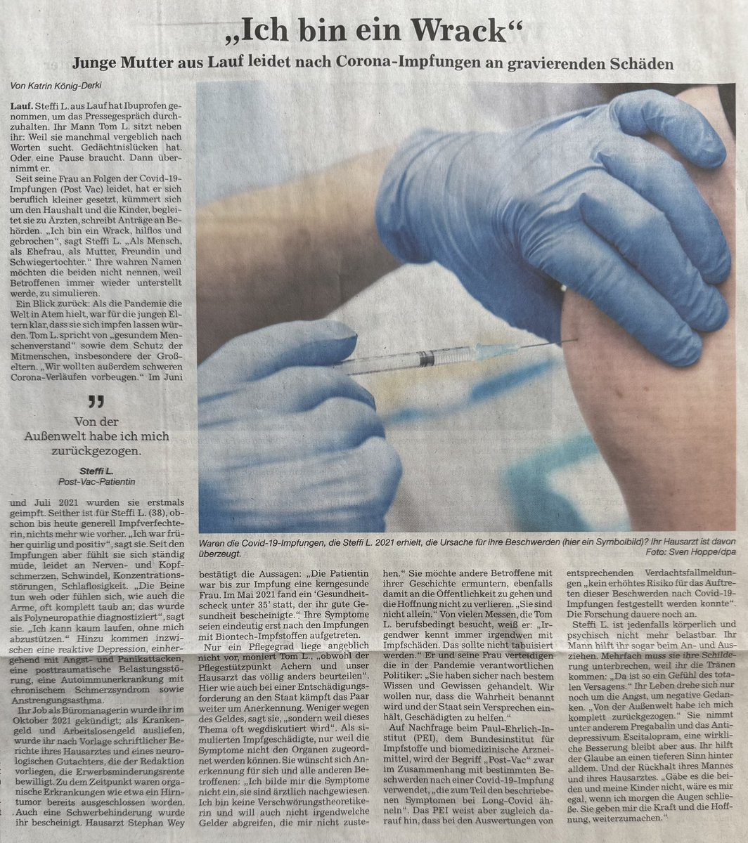 Das Grauen #PostVac hat einen Namen… bei jungen, gesunden Menschen verweigerten wir die COVID-19-💉, aber andere Ärzte und die Impfzentren taten es trotzdem 🤐 #RichtigErinnern 

Zeitungsartikel in der heutigen BNN (4. März 2026) um das Elend, das im Juli 2021 seinen Lauf nahm: