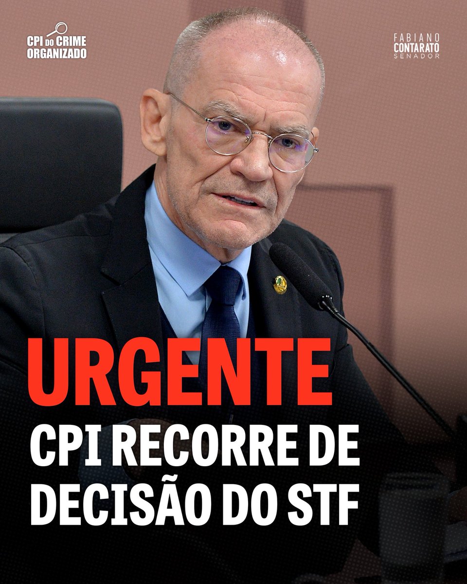 A CPI do Crime Organizado não vai recuar.

Protocolamos recurso para restabelecer a quebra de sigilos da Maridt Participações S.A., apontada nas investigações como elo entre familiares do ministro do STF Dias Toffoli e o empresário Daniel Vorcaro, dono do Banco Master.

A medida