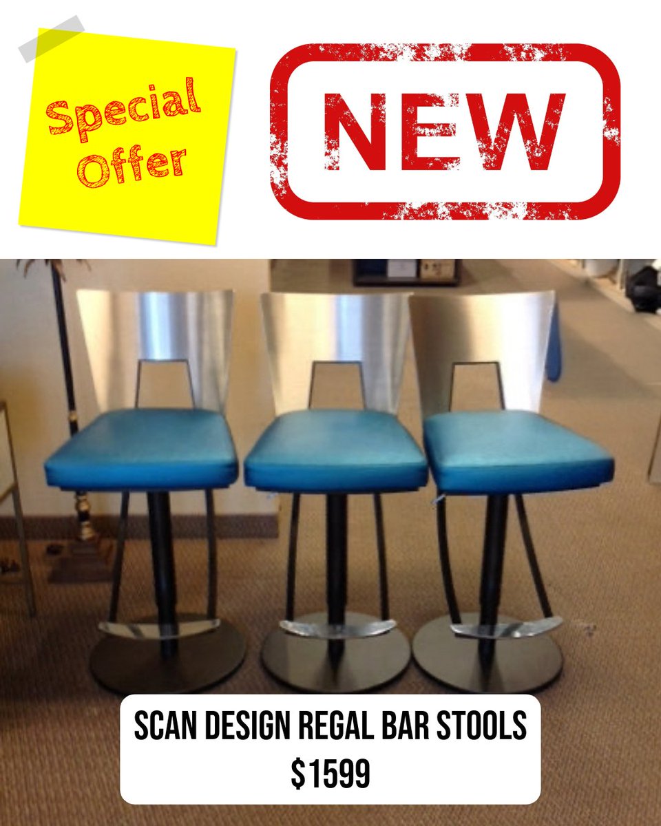 ConsignmentFLA's tweet photo. These Scan Design Regal bar stools bring sleek metal backs, rich blue seating, and a modern silhouette that instantly sharpens the entire room.

#EncoreInteriors #BarStools #ModernFurniture #KitchenStyle #HomeBar #StatementSeating #ConsignmentFinds #InteriorDesign #HomeUpgrade https://t.co/E9dNULNGcG