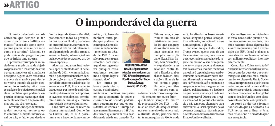 regnasser's tweet photo. Artigo meu que saiu no Correio Braziliense 12 • Mundo • Brasília, quarta-feira, 4 de março de 2026 • https://t.co/RJ14xHfxPI