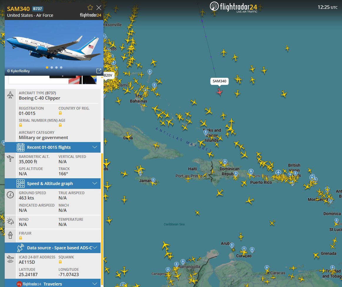 Indudablemente, el Tío SAM, esta vez sí va rumbo a Venezuela.

En este momento hay una aeronave C-40 Clipper, registro y código de llamada SAM340, con origen desde la Base Aérea Andrews en Maryland, Estados Unidos.

Hace unos días hubo un vuelo similar que transportó al General