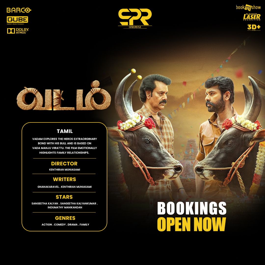 SPRcinecastle's tweet photo. Crispy emotions. Crunchy entertainment. 🍿✨
Get ready to experience the ultimate treat on the big screen! 🎬🔥
Book your tickets now and enjoy the show with your favorite snacks!
.
Now screening at SPR Cinecastle 🎥💫
.
#VadamMovie 🍿 #BookingOpenNow 🎟️
#SPRCinecastle 🎬 #MovieTime ✨
#BigScreenExperience 🔥 #FDFS 🎉
#TheatreVibes 🍿 #EntertainmentModeOn 🎥
