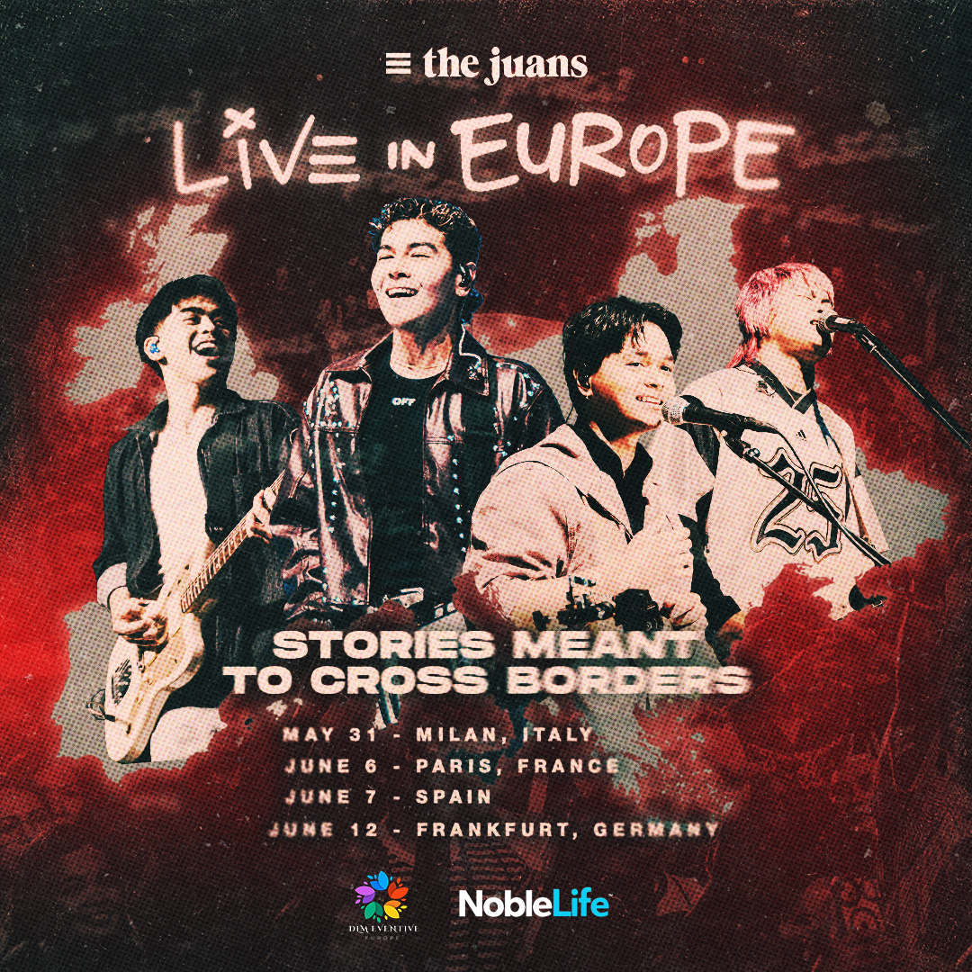 TheJuans_BAND's tweet photo. Europe, this is our moment!!! 🌍

From heartbreak to healing, itatawid natin ang mga kwento natin, and we can’t wait to sing them with you. 

Juanistas in Europe, tag your Pinoy friends, and let’s make this night one to remember. Can’t wait to see you all soon! 🇵🇭❤️

#TheJuansLiveInEurope
#TatawidSaEurope