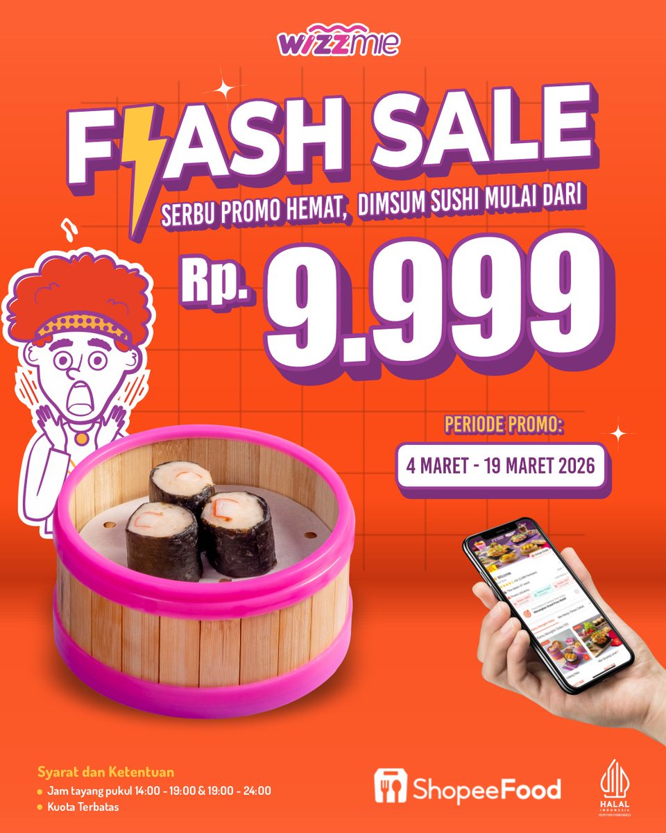 katalogpromosi's tweet image. Ada Lagi 🎉 Flash Sale Wizzmie di ShopeeFood 
Menu Favorit Dimsum Sushi cuma Rp. 9.999 🍣

Hanya ada di jam tertentu 
kuota tiap hari terbatas.

Jadwal lengkap flash sale-nya bisa kamu lihat di sini 👉 katalogpromosi.com/promo-wizzmie-…
#PromoShopeeFood #Wizzmie #FlashSale