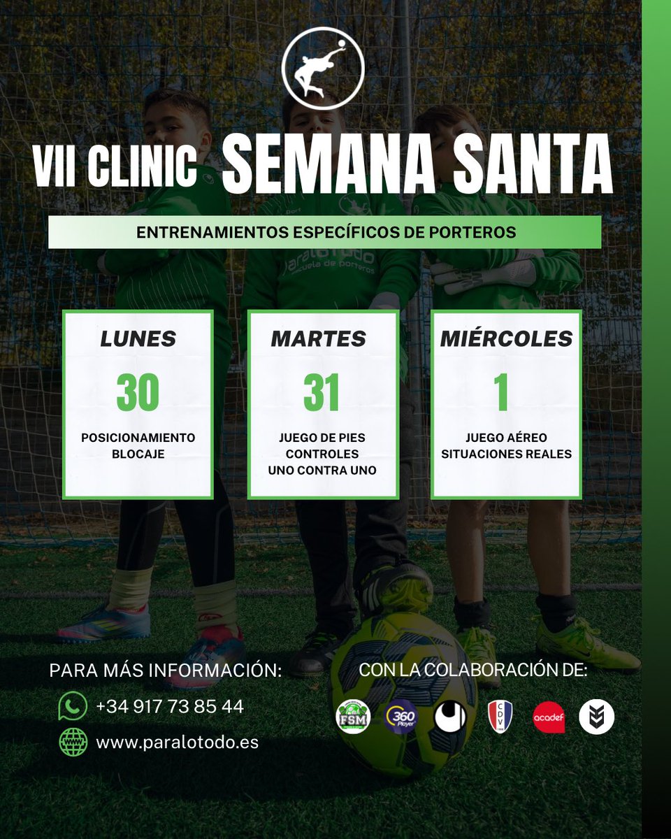 VII Clinic de Semana Santa 2026 ✝️

📅 Fechas: 30 de marzo, 31 de marzo y 1 de abril 
🕙 Horario: 10:00 – 13:00 
📍 Campo Palomeras Bajas 
👥 Plazas limitadas

Si quieres dar un salto de nivel esta Semana Santa, ¡este clinic es para ti! 💪