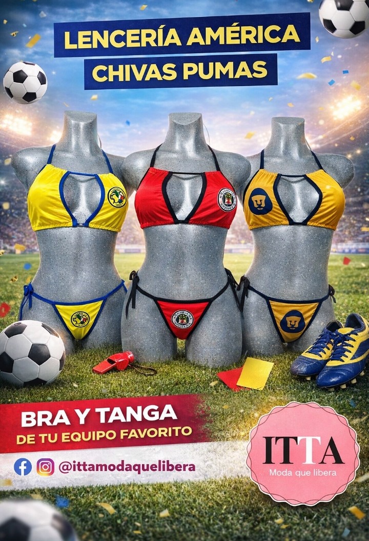 IttaModa's tweet photo. 🔥⚽ ¿Lista para apoyar a tu #equipo… desde otro nivel? ⚽🔥
La #pasión no solo se grita en el estadio…
se lleva puesta 😏
✨ #Bra + #tanga de tu equipo favorito
💛 #America
❤️ #Chivas
💙 #Pumas
#Sensual, #cómoda y con toda la actitud de "#campeona.
#futbol #lenceria #sexshop https://t.co/rbkl2MPmCe