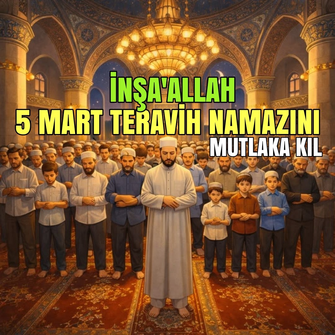 5 MART'DAKİ TERAVİH NAMAZINI MUTLAKA KIL,

VİTR NAMAZININ SON REKÂTINDA KUNUT DUALARINI OKU!

ÇÜNKÜ 5 MART'I 6 MART'A BAĞLAYAN GECE .......!
👇
youtube.com/live/YoDpSh4Qd…