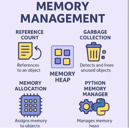 viniMVSS's tweet photo. Meti as caras em como o Python lida com memória. O Memory  Manager é  responsável por gerenciar a alocação e  liberação de memória dentro do heap privado do Python. Compreender o reference count e  garbage collection, é fundamental para escrever códigos mais eficientes. https://t.co/xlKfgksfEK
