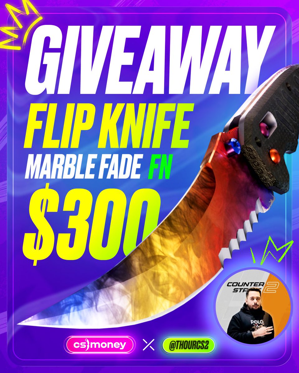 CS2 Giveaway - Flip Knife (Marble Fade) ft. <a href="/csmoneytrade/">CS.MONEY</a> 🔥 

- Follow <a href="/ThourCS2/">Thour</a> &amp; <a href="/csmoneytrade/">CS.MONEY</a>
- Like &amp; Retweet
- Tag a friend

Winner will be declared within 10 days, good luck 🫡