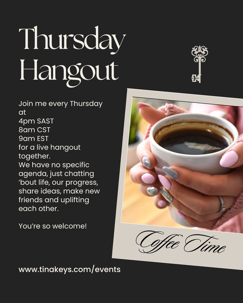 TheTinaKeys's tweet photo. Every Thursday we hang out to chat about the topic of the week. Join the free membership here to find out what we're talking about next: https://t.co/3amLevnxkH
#freemembership #healthandwellness #Thursdayhangout #lifecoachforwomen
#Lifestyle https://t.co/Pr4gIAF93T