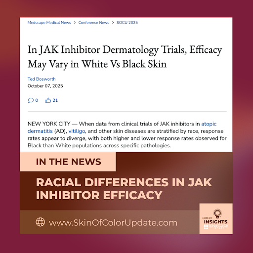 SkinOfColorDerm's tweet photo. New data suggest numerical differences in JAKi response among Black, White, and Asian patients in AD trials—while vitiligo data showed comparable or even higher response rates in Black patients: https://t.co/DqKMVUULHW

#JAKInhibitors #AtopicDermatitis #Vitiligo #SkinOfColor https://t.co/V3enFGIaaN