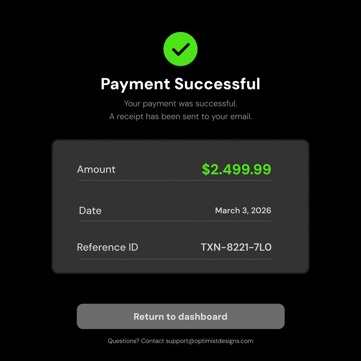 prouiuxwebdev's tweet photo. Day 2 of my #30daysuidesignchallenge

It's a "payment successful" page design.

It contains
-Success indicator
-Short headline
-Supporting text
-Transaction summary card
-One primary CTA button

I made the design for both light and dark themes.

This or that? https://t.co/f1qsVU1x3q