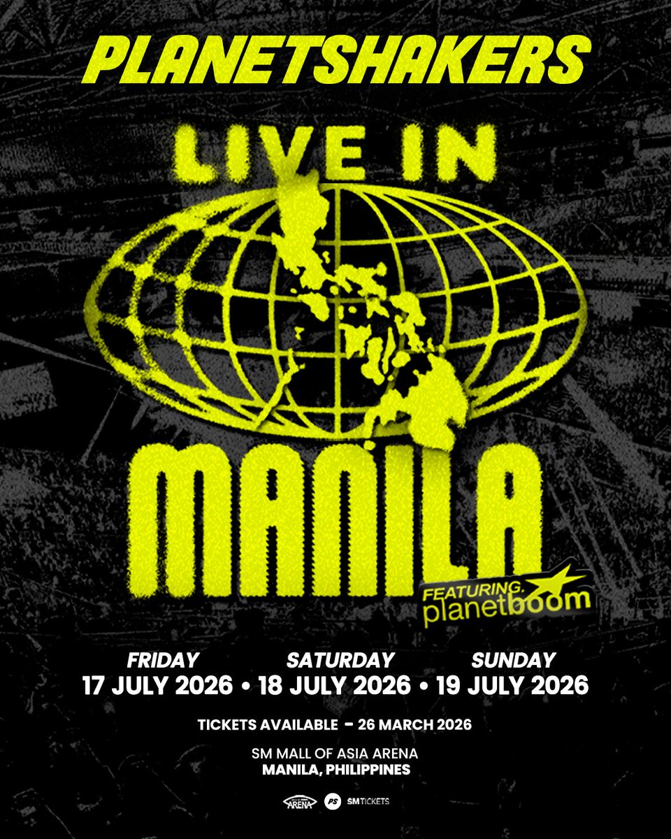 NicoGee101's tweet photo. [#jesus #planetshakers #philippines #manila #planetboom]
wts lfb tpa htb proxy

📢 Ticketing assistance / pasabuy / pasabay / pabili / help to buy Planetshakers LIVE IN MANILA will open soon🔜

📅 Friday 17 July 2026
📅Saturday 18 July 2026
📅Sunday 19 July 2026
📍SM Mall of Asia Arena, Manila

✅Your ticket, your name

💌DM