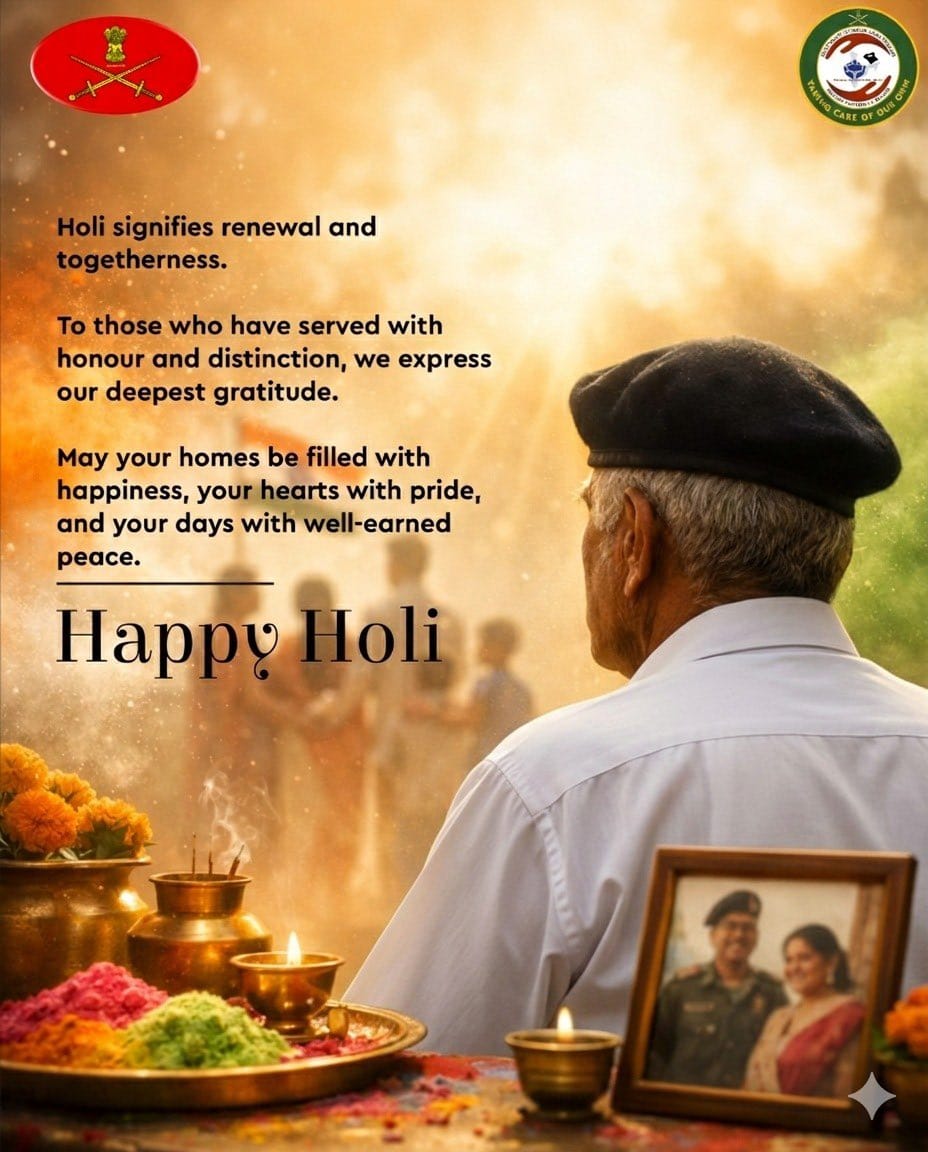 Holi greetings  by DIAV reminds one of a disabled Veteran stoicly staring at  setting Sun of  his life. Damaged by Elements of Nature and Org alike.
 Welfare of Veterans sounds hollow  when actions don't gel with public display of gratitude.
#KeepDisabilityPensionTaxFree
#DIAV
