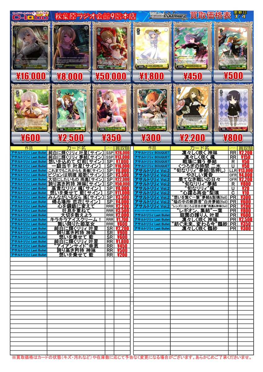 ◇ #ヴァイスシュヴァルツ 買取情報◇ 想いを込めて 灯莉 SP 7000