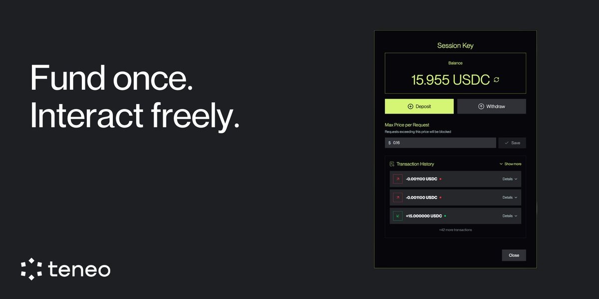 How to fund your Session Key

The Session Key is the payment wallet used inside the Agent Console.

To fund it:

1. Create your Session Key (one-time signature)
2. Click Deposit
3. Enter the amount of USDC you want to add

That’s it.

Once funded:
• Your balance updates