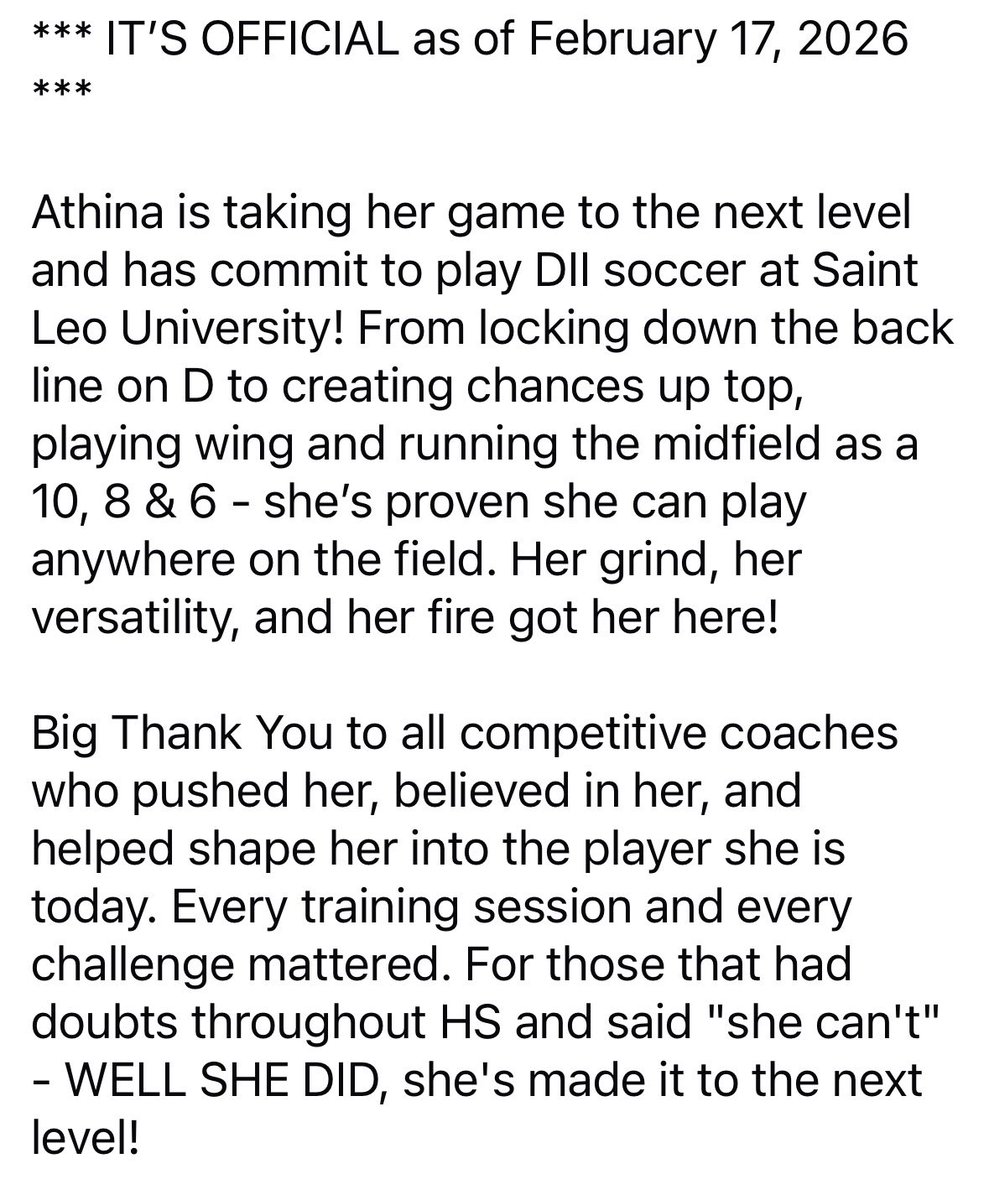 CMBSaccomanno's tweet photo. 📣 Thank you to SLU Coach Collighan &amp; Coaching Staff for allowing  Athina’s commit Fall ‘26! We are truly grateful 💚🦁⚽️💛🎉 https://t.co/fT1s1RwPif