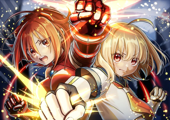 skebで依頼した   
うちよそ変身ヒロインコラボイラストが
納品されました
      
「互いの拳による必殺技」    

コラボ相手⇒デフォルト様(@teitaidrive) の
装光妖精ソルライトちゃんをお借りしました    

次リプで絵師様紹介になります～ 