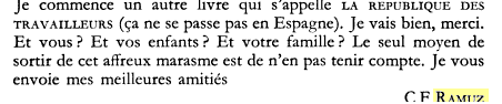 Ramuz bossait sur un roman intitulé La République des Travailleurs, aucune idée de ce que le texte est devenu