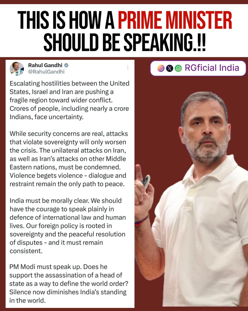 Leadership is not about shouting.

It’s about listening, respecting institutions, and speaking with responsibility.

This is how a Prime Minister should speak — with dignity, clarity, and accountability.

That’s why <a href="/RahulGandhi/">Rahul Gandhi</a> deserves to be seen as a serious PM face for 2029.