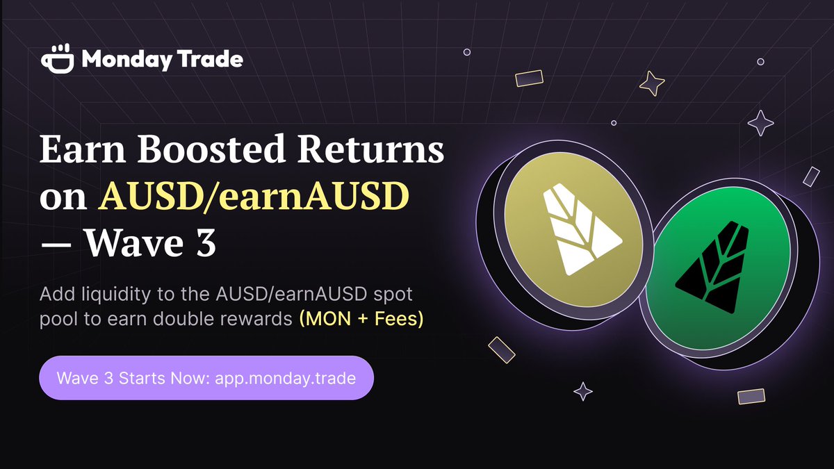 A new month means a new TVL campaign 🏆

Wave 3 for the AUSD/earnAUSD spot pool is now live:

→ Earn MON &amp; fees on the AUSD/earnAUSD pair (0.03%)
→ Claim rewards via <a href="/merkl_xyz/">Merkl</a>
→ Open to all traders

Ready to put your AUSD to work? 💜

Here's how to join ↓