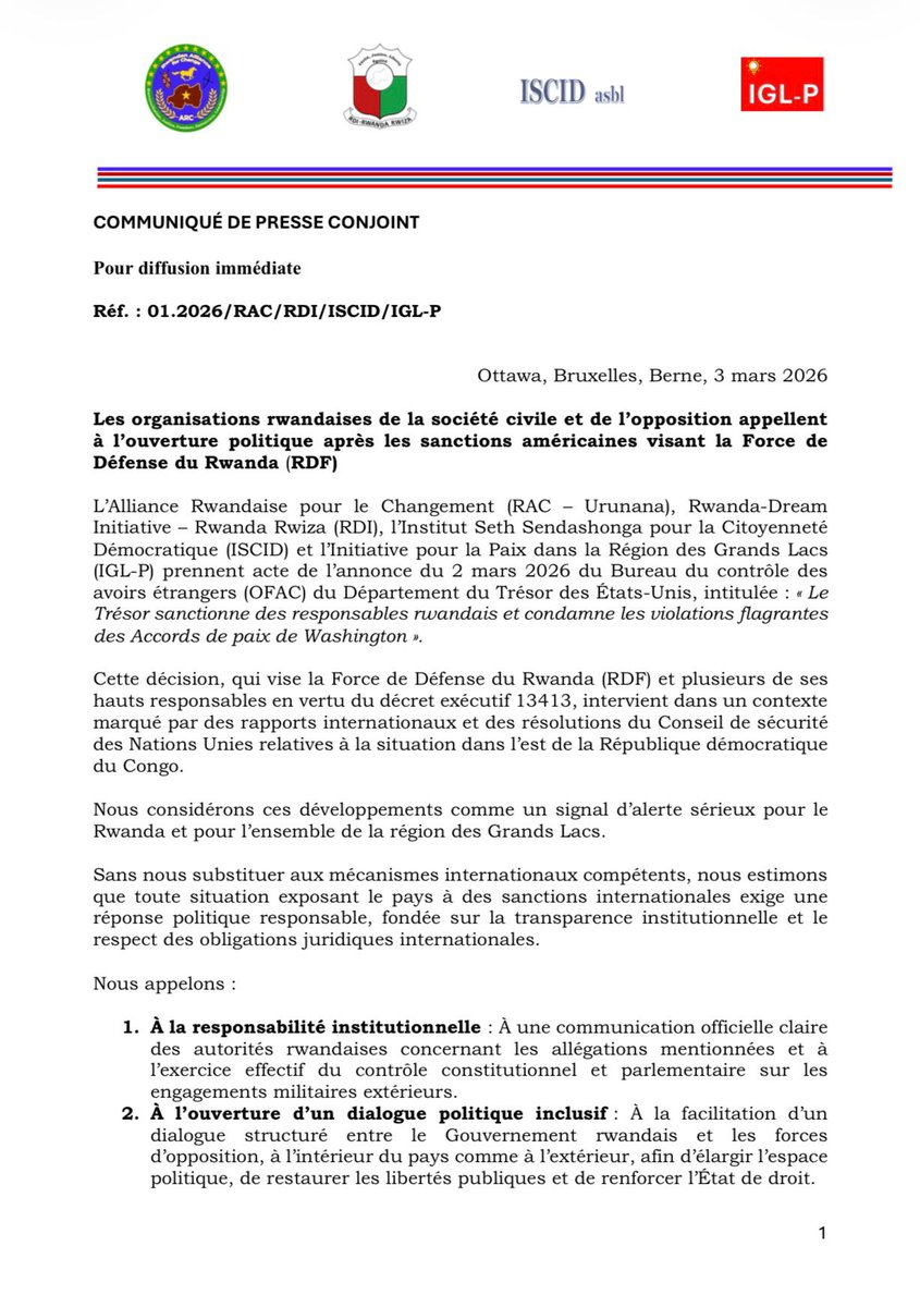 ItemeRadio's tweet photo. Nous saluons la mise en place des sanctions contre les #RDF par les #USA. La crise humanitaire/sécuritaire en RDC est la conséquence de l'inexistance de l'Etat de Droit au Rwanda. Nous appelons à plus de pressions pour imposer au #FPR l'ouverture de l'espace politique au Rwanda. https://t.co/XRtf3kklYx