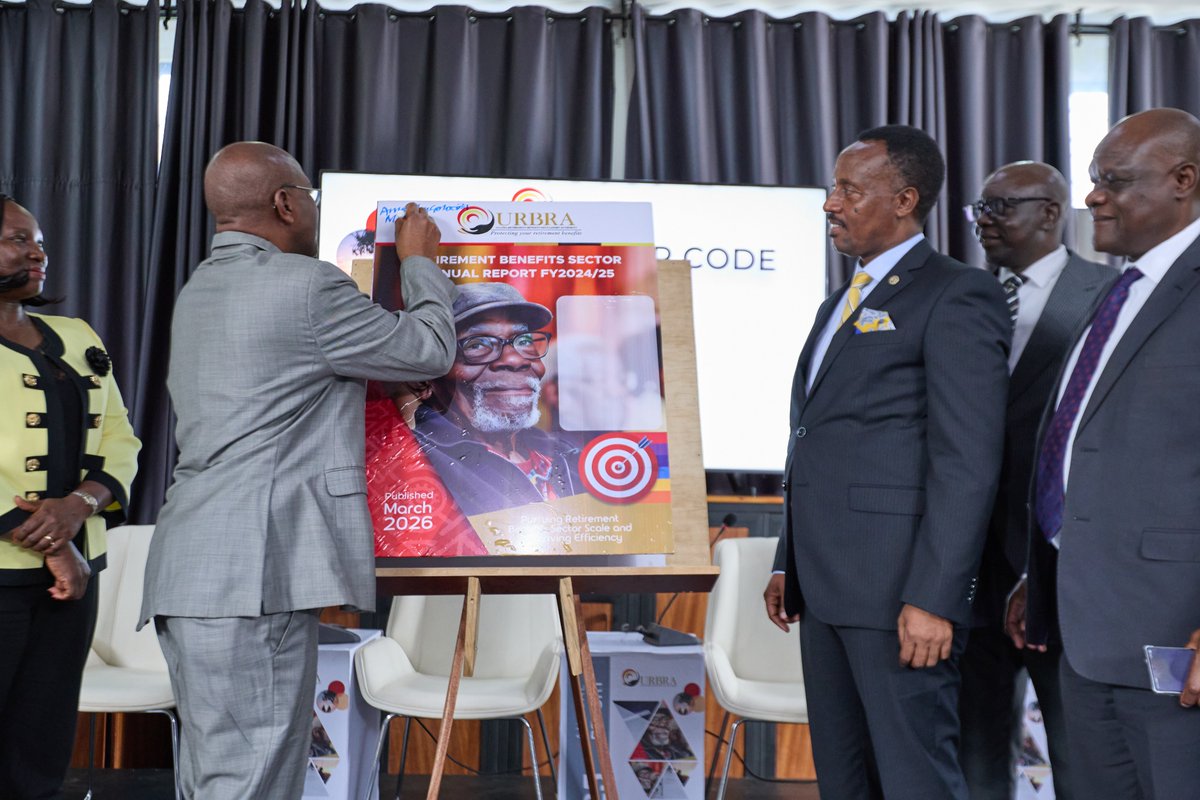 urbraUg's tweet photo. Earlier today the Minister of State for Planning @mofpedU Hon. Amos Lugoloobi officiated at the launch of the Retirement Benefits Sector Performance report 2025.
He highlighted the importance of a regulated  Retirement Benefits Sector in helping the nation achieve the ten fold growth strategy embarked on by the @GovUganda  
#RetirementBenefitsReport2025
#URBRA
#Protectingyoursavings