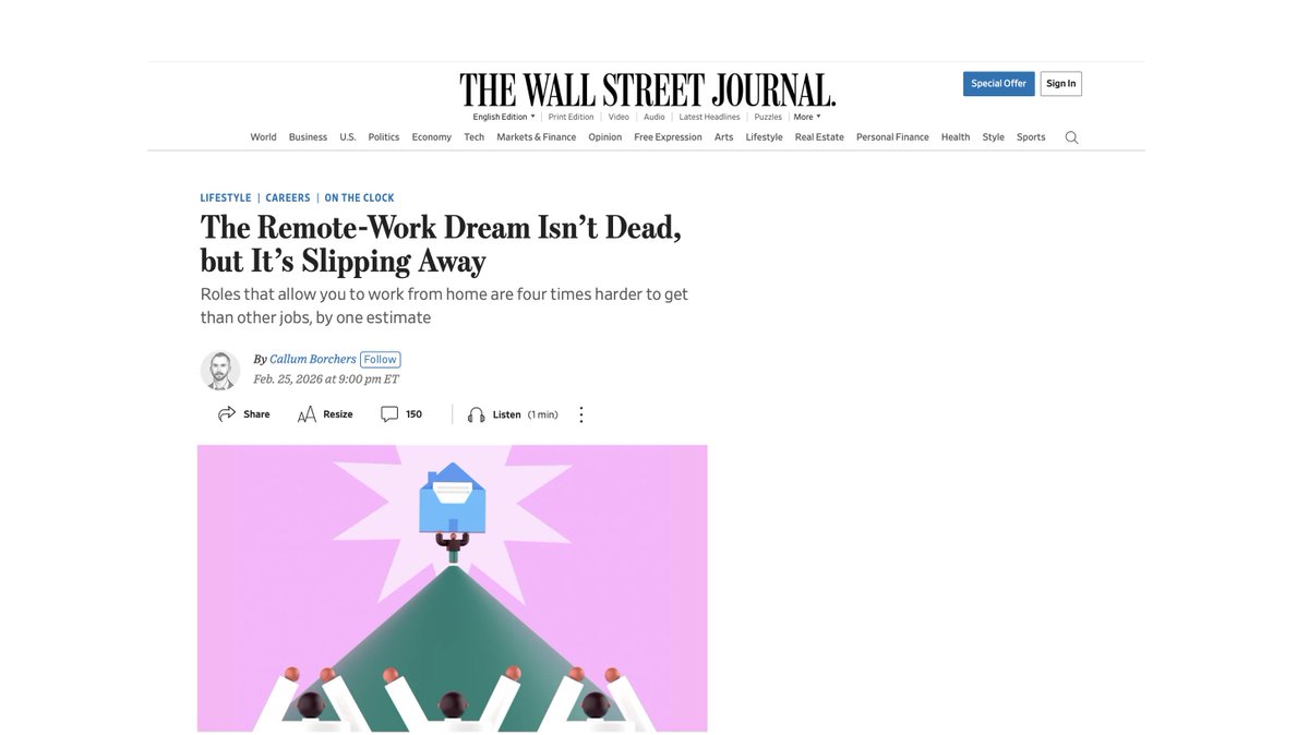 JobHireAI's tweet photo. Non-remote roles convert to interview invites 4.2x better than remote ones.

If you're chasing remote-only, you're playing the hardest game in today's job market.

JobHire’s analysis of 607,000 job applications is featured in @WSJ 
👇🏻

https://t.co/kzr4yHJwi3 https://t.co/pigpjrXalf