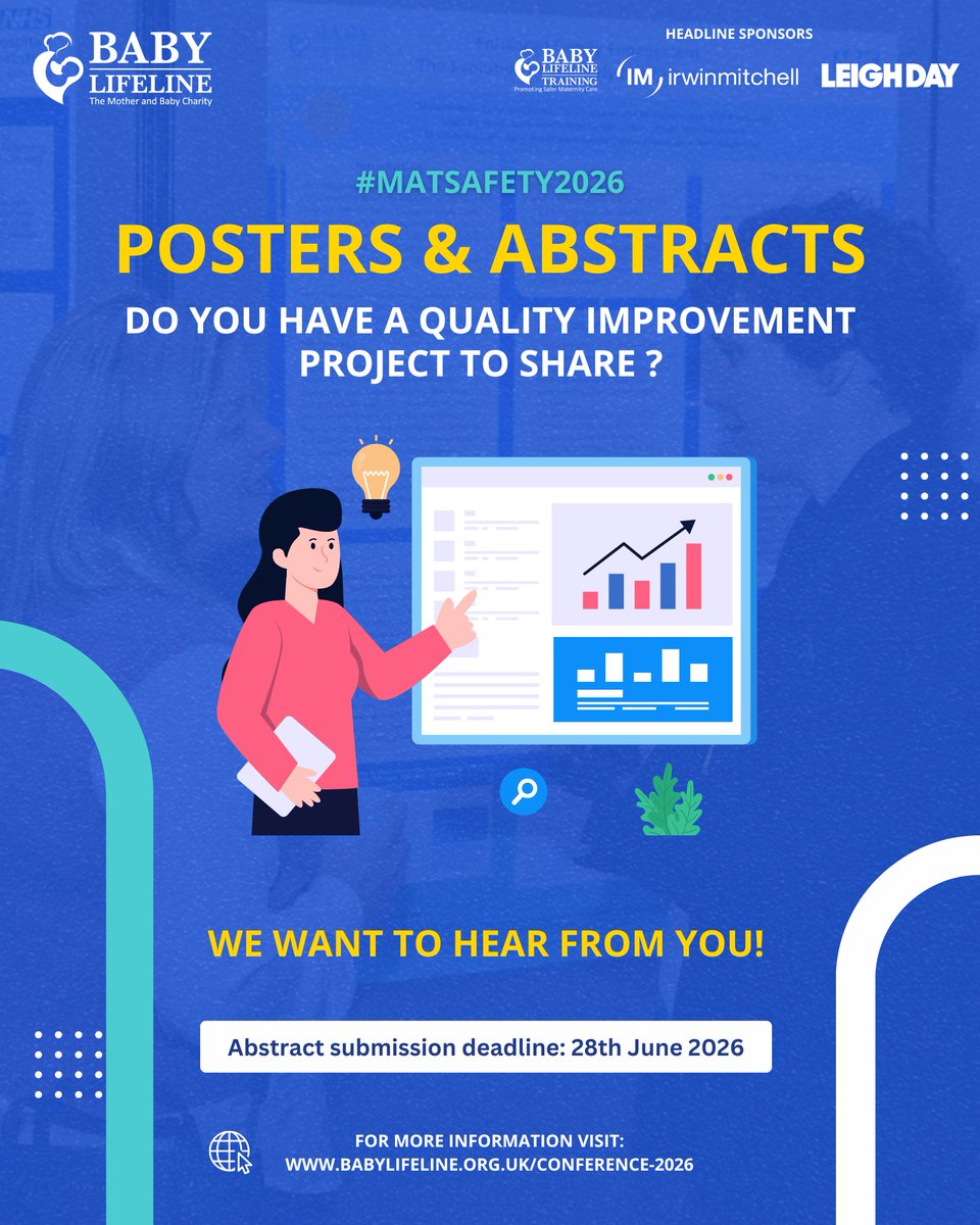 babylifeline's tweet photo. 📢  Do you have a quality improvement project to share with our #MatSafety2026 delegates? We want to hear from you!

💡 Abstract submission deadline: 28th June 2026

Learn more: https://t.co/9XerVOQOTc

#BabyLifeline #MaternityConference #MaternitySafety #Motherandbaby #Charity https://t.co/JEMRFRXQSy