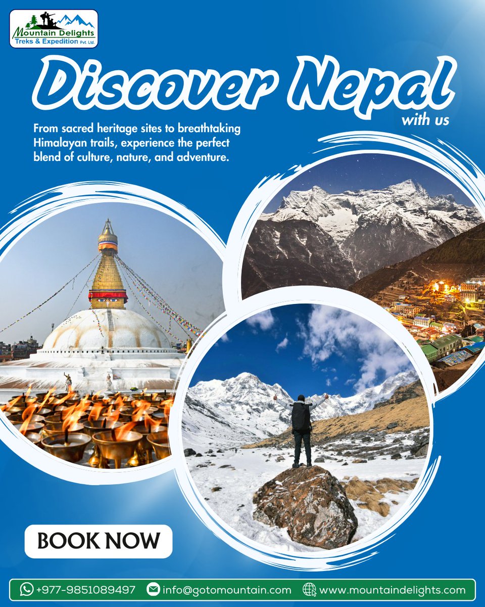 DelightsTrek's tweet photo. “From timeless culture and sacred traditions to breathtaking mountain landscapes and thrilling adventures, Mountain Delights invites you to experience the true spirit of Nepal in one unforgettable journey.” https://t.co/czPpWGEFzO