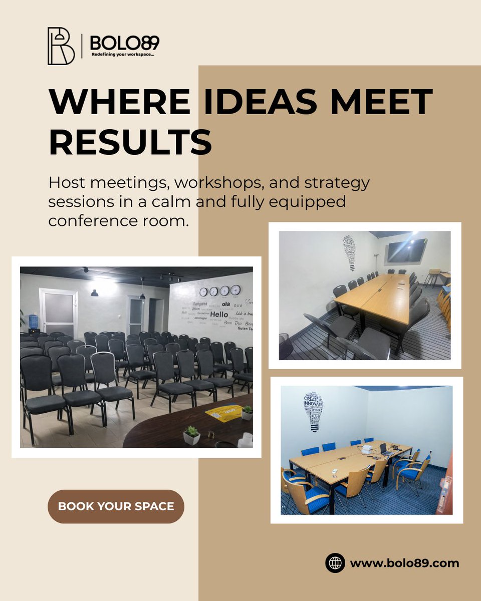 𝗣𝗥𝗢𝗙𝗘𝗦𝗦𝗜𝗢𝗡𝗔𝗟 𝗠𝗘𝗘𝗧𝗜𝗡𝗚 𝗦𝗣𝗔𝗖𝗘
Need a quiet and fully equipped conference room for meetings or strategy sessions? BOLO89 offers the perfect space for productive discussions.
Book now.
#BOLO89 #MeetingSpace #ConferenceRoom #Coworking #BusinessMeetings