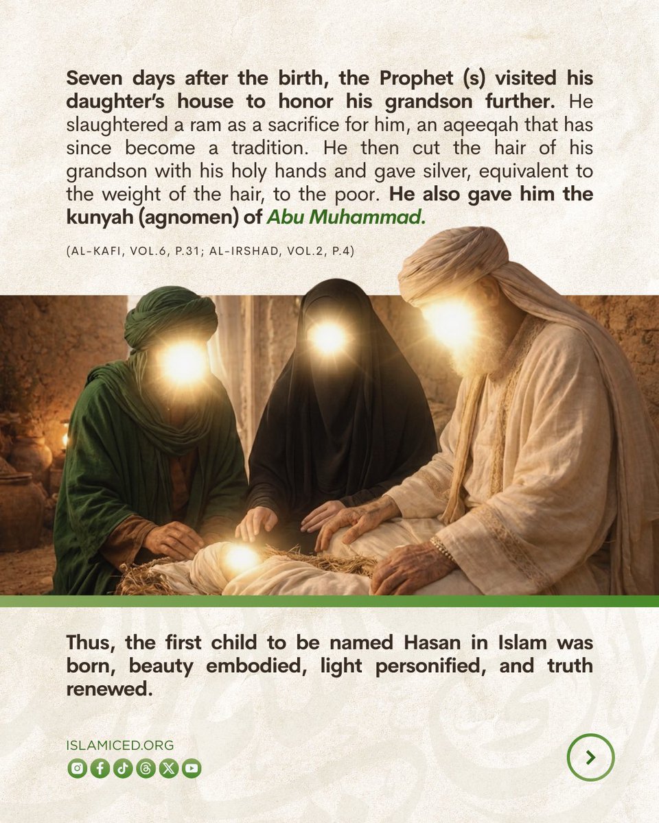 NoorIslamicEd's tweet image. Uncover the story behind his blessed birth and the beautiful traditions established during his first seven days.

#imamhasan #15thRamadan #ProphetMuhammad #Ahlulbayt #IslamicHistory
