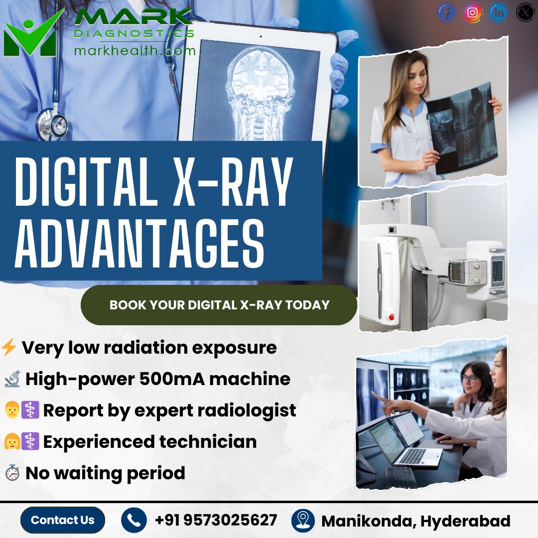 MarkDiagnostics's tweet image. Digital X-ray advantages 🩻
✔ Low radiation
✔ 500mA advanced machine
✔ Expert radiologist report
✔ No waiting
📍 Manikonda, Hyderabad
📞 +91 9573025627
#DigitalXray #RadiologyCare #Markdiagnostics #Manikonda