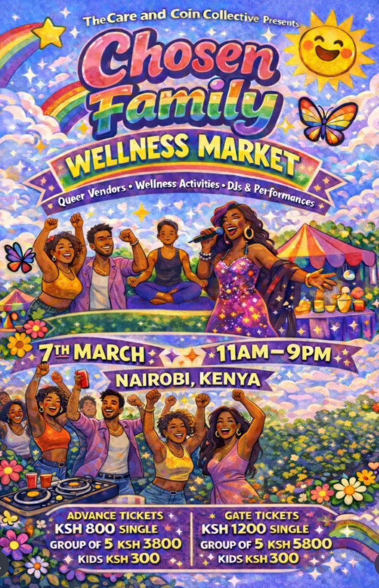 CAC_Ke's tweet photo. The Cosmopolitan Affirming Community will be attending the Chosen Family Wellness Market this 7th March in Nairobi.

Get your tickets and come meet us there.

#ChosenFamily #QueerJoy #AffirmingSpaces #NairobiEvents https://t.co/AzkfI2P5li