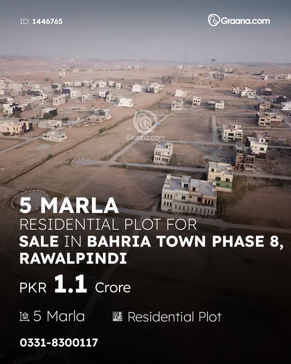 GraanaCom's tweet photo. Looking to build your home in a well-planned community?

This 5 Marla residential plot in Sector M, Bahria Town Phase 8 offers a great opportunity for homeowners and investors alike.

Key Features:
✅ Ideal size for building a modern family home
✅ Level land suitable for immediate construction
✅ Located in a developed residential block

Location Highlights:
📍 Situated in Sector M, Phase 8 — a secure and well-planned neighborhood
📍 Easy access to parks, mosques, markets, and main boulevards

Bahria Town Phase 8 is one of the largest and well-developed sectors in Rawalpindi with thousands of residential units and strong infrastructure already in place.  ￼

👉 View Listing: https://t.co/tKGY3vGPDW

📞 Call Now: 0331-8300117

#GraanaMarketplace #GraanaListings #ResidentialPlot #BahriaTownPhase8 #5MarlaPlot #RawalpindiRealEstate #BuildYourHome
