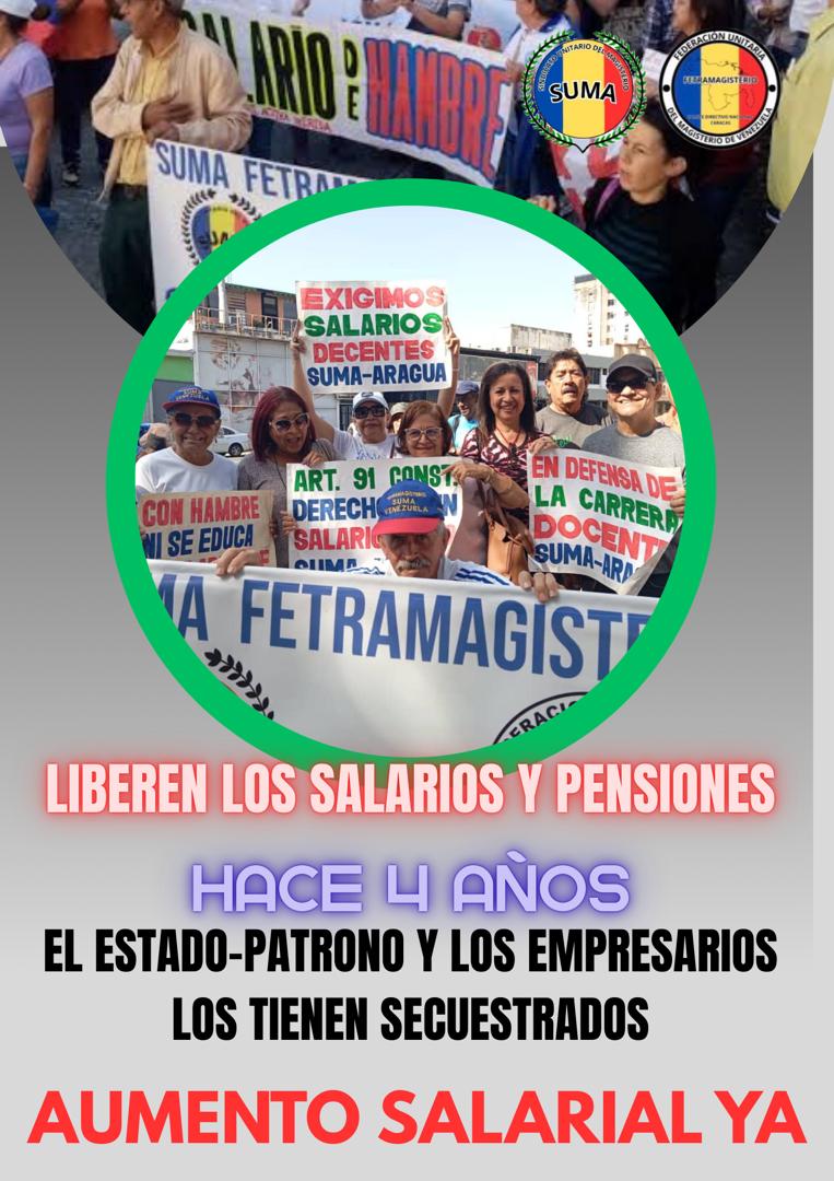 Exigimos la liberación de los Salarios y Pensiones, salarios dignos para todos los docentes de Venezuela 4 años con el salario en el mismo monto <a href="/ADSindicalNac/">AD Sindical Nacional</a> <a href="/andreaparrad_/">Andrea Parra</a>