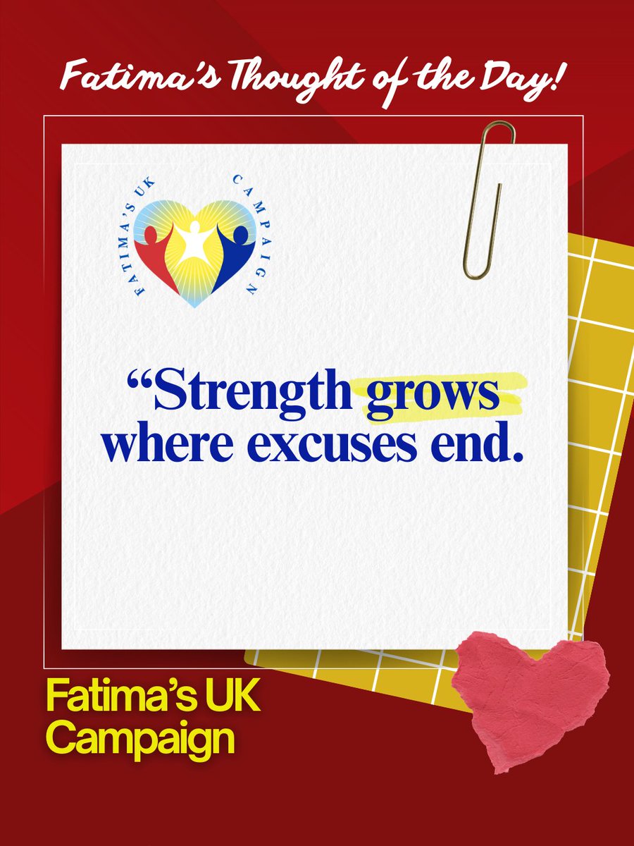 FatimaWh1tbread's tweet image. Fatima’s Thought of the Day: “Strength grows where excuses end.”

Today’s Thought:
Ownership builds resilience. The moment you stop blaming is the moment you begin building.

#FatimasUKCampaign #FatimaWhitbread #StrengthInAction #CareLeaversMatter #Accountability