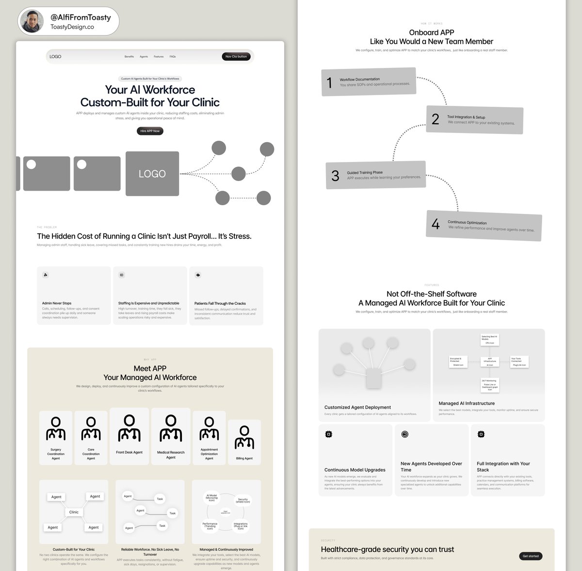 Landing page wireframe for a health care start-up (WIP)