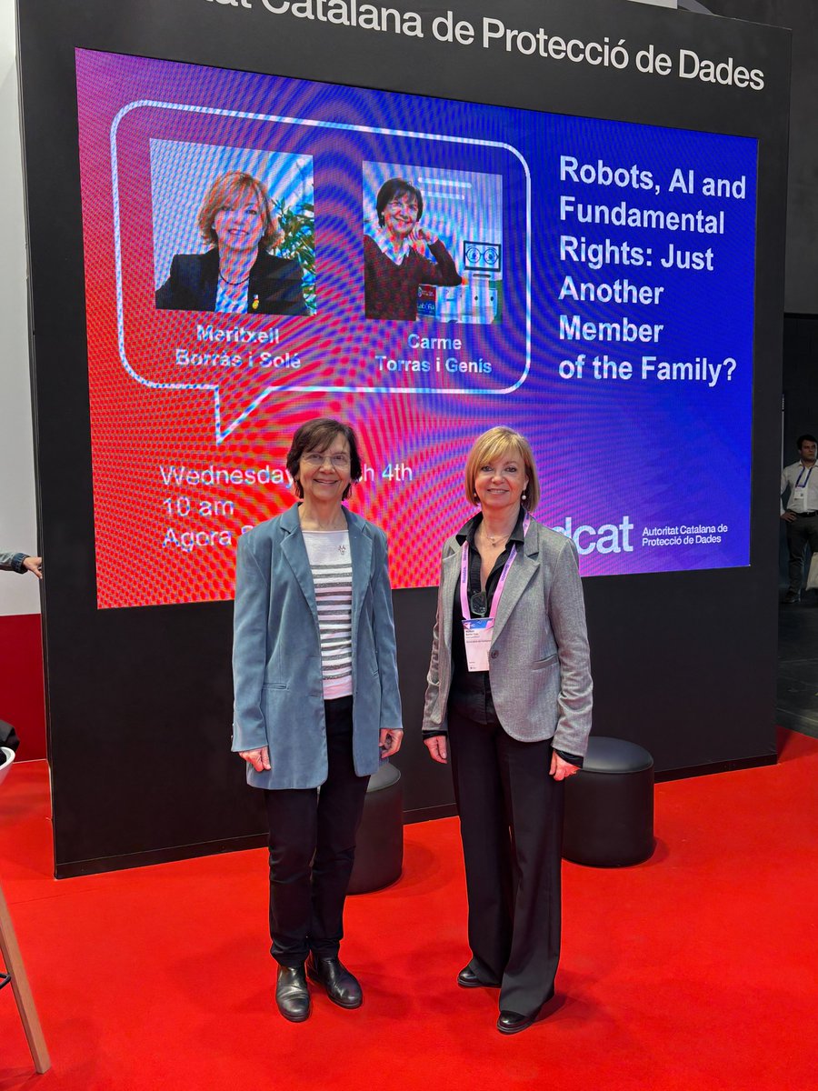 apdcat's tweet photo. 🤖 Robòtica ètica i confiable, al #MWC2026.

Conferència amb @txellborras i l'experta en IA i robòtica Carme Torras i Genís, moderada per Xavier Urios.

La innovació només és transformadora si situa les persones al centre.

+info: https://t.co/EuqM174zRr https://t.co/m4jlAzA9Nr