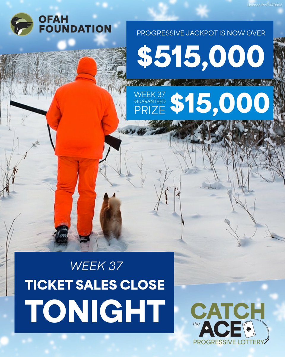 SALES CLOSE TONIGHT (11:59 PM)

The progressive jackpot is now $515,000.
With a $15K weekly prize guaranteed minimum, the combined Ace of Spades prize is already $530,000+.

ofahcta.ca

Licence #RAF1479862 | 19+ | Play responsibly | Gambling Helpline 1-866-531-2600