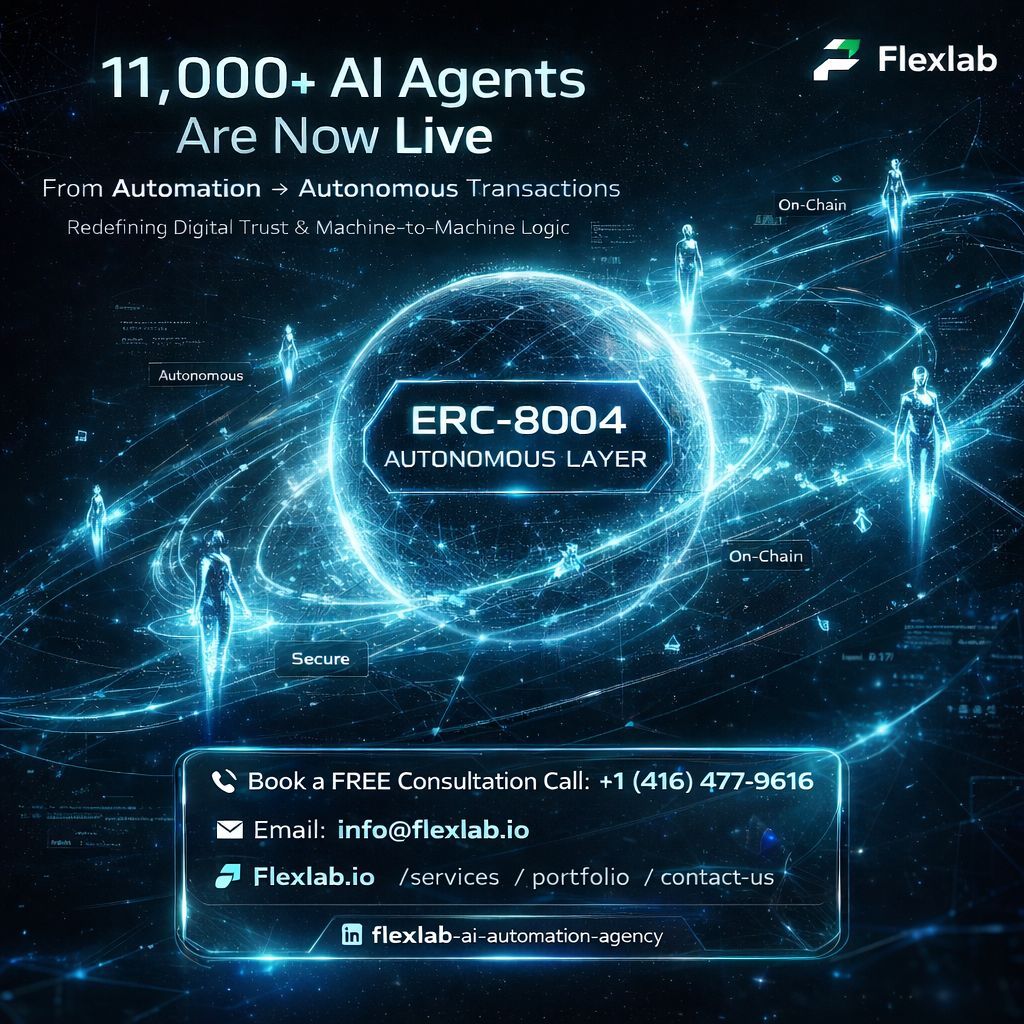 info_flexlab's tweet image. Over 11,000 AI agents are now active on Ethereum following the new ERC-8004 standards. 

It’s a leap from simple automation to autonomous systems that transact independently. 

This shift is redefining digital trust and machine-to-machine logic. 

A new era. 

#Flexlab #AI