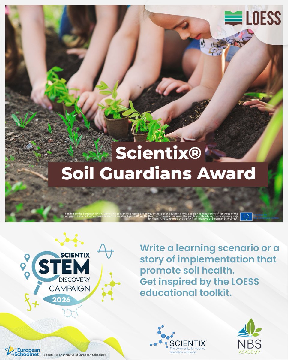 scientix_eu's tweet photo. 🌍🧑‍🏫 Why does soil education matter? 
Share your learning scenario or story of implementation for the #Scientix Soil Guardians Award

💡 Get inspired by the LOESS toolkit &amp; MOOC. Supported by @LOESSproject, co-organised by @NBSAcademy &amp; Scientix

ℹ https://t.co/42D7Ajybmb https://t.co/NA1OdQqamX