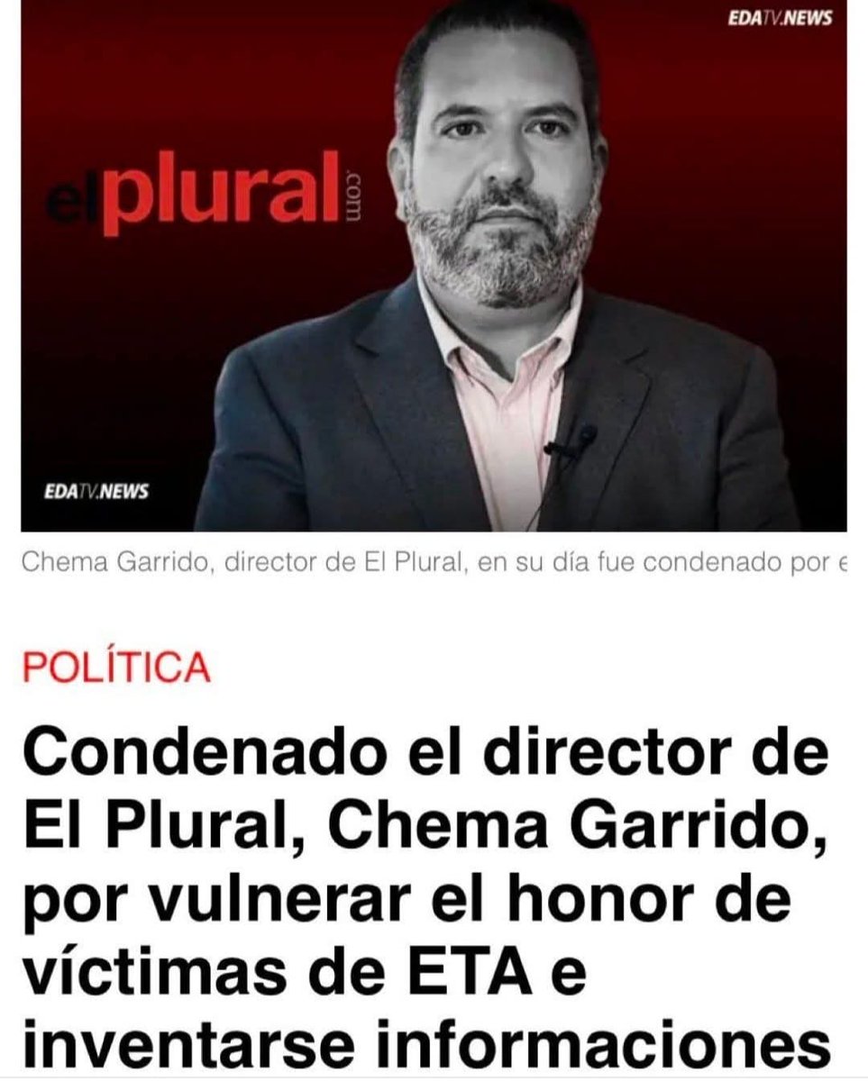 <a href="/El_Plural/">El Plural</a> Condenado el director de El Plural, Chema Garrido, por vulnerar el honor de víctimas de ETA e inventarse informaciones. Los ingresos de ‘El Plural’ se han disparado el 73 % desde que Sánchez llegó a Moncloa. Lo entendéis, ¿verdad?
