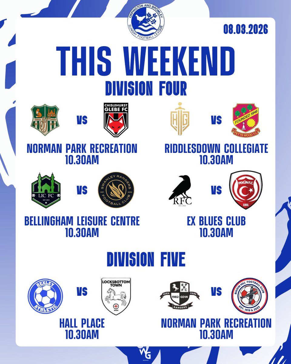 OBDSFL's tweet photo. LEAGUE FIXTURES | THIS WEEKEND
A packed Sunday of OBDSFL league football ahead with plenty of games across the divisions 👊⚽
Check out this weekend’s fixtures below ⬇️
#obdsfl https://t.co/QhKq2w9y6K