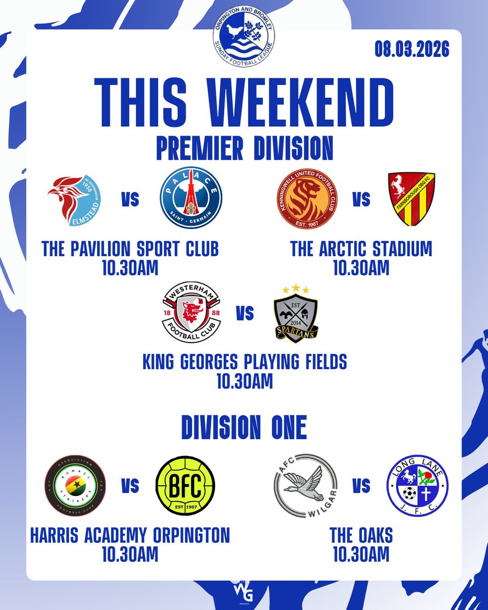 OBDSFL's tweet photo. LEAGUE FIXTURES | THIS WEEKEND
A packed Sunday of OBDSFL league football ahead with plenty of games across the divisions 👊⚽
Check out this weekend’s fixtures below ⬇️
#obdsfl https://t.co/QhKq2w9y6K